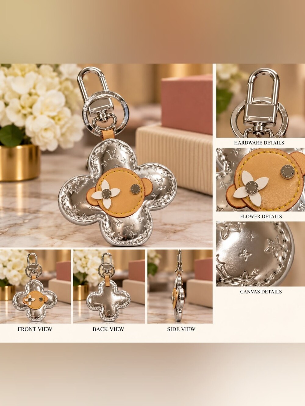 Keychain Flower Silver Bag Charm Trend